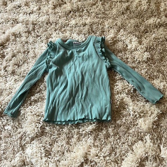 LITTLE SLEEPIES Play teal ribbed long sleeve shirt - Picture 1 of 1